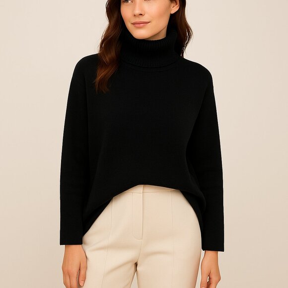 Eileen Fisher Organic Cotton Cashmere Black Turtleneck Sweater S  NWOT - Picture 8 of 8